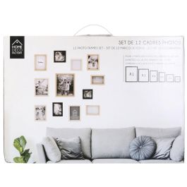 Home Deco Factory Juego de 12 Marcos de Fotos Essentiel para Pared y Sobremesa en Madera Negro con Variedad de Tamaños