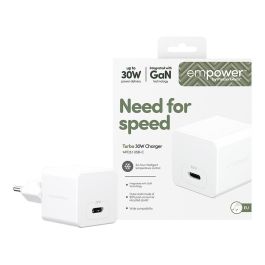 PanzerGlass Cargador Turbo 30W GaN, USB-C 1 Puerto, Carga Rápida, Color Blanco, Enchufe EU