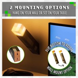 Paladone Lámpara Minecraft Antorcha Decorativa con 2 Modos de Iluminación (Fija/Variable), Montaje Pared, Apagado 20 Min.