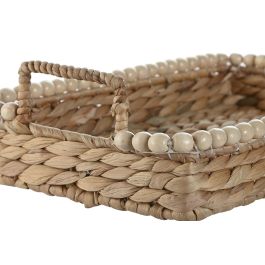 DKD Home Decor Bandeja Tropical de Jacinto de Agua y Madera Natural 44x31x12 cm - Set de 3 Piezas (2 Unidades)