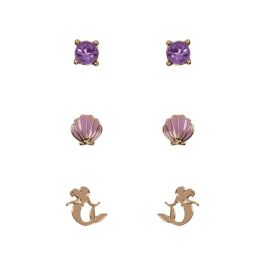 Disney Set 3 Pares de Pendientes La Sirenita Ariel con Piedras Moradas y Diseño Dorado Precio: 18.0895. SKU: B1FN37NRFY