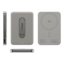 PanzerGlass Empower Bank con Spin Stand - Batería Portátil Inalámbrica 5000mAh, Carga Rápida 20W, Compatible con MagSafe, Cargador 15W, Color Titanio