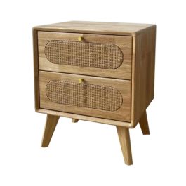 DKD Home Decor Mesita De Noche Scandi Natural 30 x 48 x 40 cm 2 Cajones