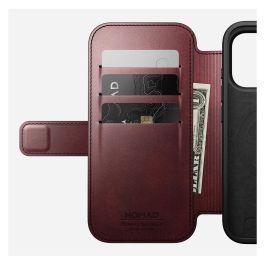 Nomad Modern Leather Folio para iPhone 17 Pro - Funda de Cuero Horween Borgoña con MagSafe y Bolsillo para 3 Tarjetas