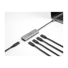 DELOCK Hub USB Type-C 4 Puertos, USB 3.2 Gen 1 (5 Gbps), Conector USB-C, Cable 0.15 m, Metal Gris, Plug & Play