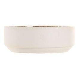DKD Home Decor Bol Horeca de Gres Esmaltado Beige Blanco 16x16x5.5 cm - Set de 6 Unidades Apto para Microondas y Lavavajillas