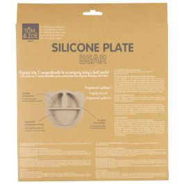 Tom et Zoe Plato Silicona para Bebé, Forma de Oso Gris con 3 Compartimentos, Colección Puericultura, 20 cm