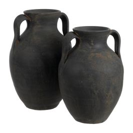 Vasija Gris Envejecido Barro Decoración 26 X 26 X 36 cm