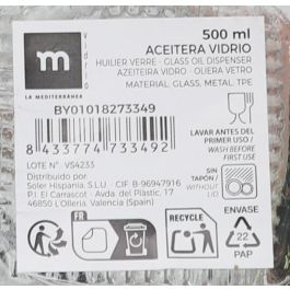 Aceitera de vidrio 500 ml con tapa de metal - Anna (12 Unidades) Aceitera de vidrio 500 ml con tapa de metal - Anna (12 Unidades)