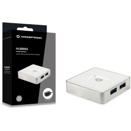Conceptronic Hubbies03 W 4 Hub USB 3.0 de 4 Puertos con Adaptador de Corriente Incluido