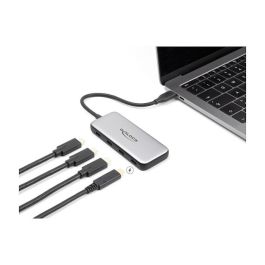 DeLOCK Concentrador USB Hub Tipo-C 10 Gbps, USB 3.2 Gen 1 con 4 Puertos USB-C y PD 85W para Carga, PC, Android, Windows, Mac, Negro, Gris - 1 Pieza