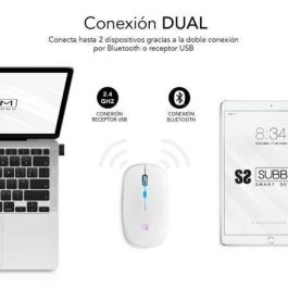 Ratón Inalámbrico por Bluetooth Subblim LED Dual Flat/ Batería recargable/ Hasta 1600 DPI/ Blanco Ratón Inalámbrico por Bluetooth Subblim LED Dual Flat/ Batería recargable/ Hasta 1600 DPI/ Blanco