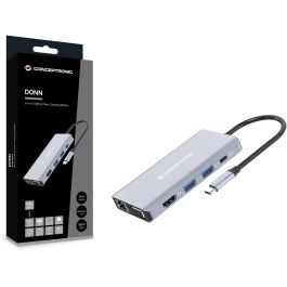 Conceptronic Docking Station USB Tipo C 10 en 1 con HDMI, VGA, USB-C PD, USB 3.0, GbE, AUX, Soporte 4K
