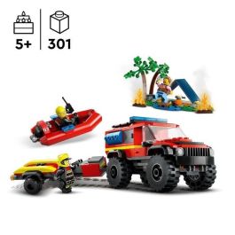 LEGO 60412 City Camión de Bomberos 4x4 y Bote Salvavidas, Juguete con Barco, Remolque y Minifiguras