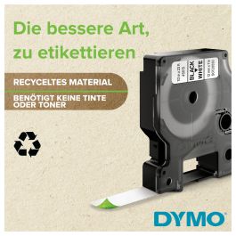 Dymo 40910 Cinta de Transferencia Térmica D1, Etiquetas Estándar Negro sobre Transparente 9mm x 7M Poliéster Autoadhesiva para Rotuladora LabelManager