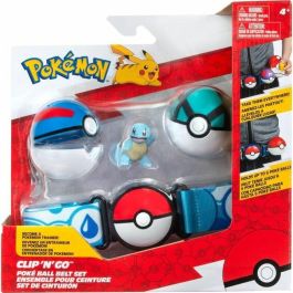 Bandai Pokémon Clip 'N' Go Cinturón de Entrenador Ajustable con 2 Poké Balls y Figura Squirtle de 5 cm - Set para Niños +4 años