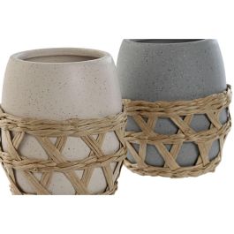 Vaso Basicos DKD Home Decor Crema Gris 9 x 10.5 x 9 cm (2 Unidades)