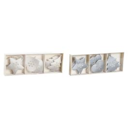 Decoracion Colgante Navidad Moderna DKD Home Decor Blanco Gris 2 x 7 x 7 cm Set de 6 (2 Unidades)