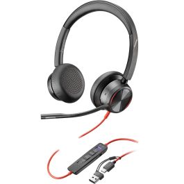 HP Blackwire 8225 Auriculares Estéreo con Micrófono USB-C con Cancelación de Ruido Activa y Adaptador USB-C/A para Microsoft Teams