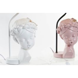 DKD Home Decor Lámpara Sobremesa Romántico Blanco Rosa Palo 30x30x49 cm (2 Unidades) Resina Poliéster