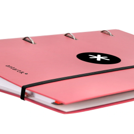 Antartik Carpeta con recambio A4, 4 anillas 40mm, con solapa, forrada, cuadro 5mm, color coral