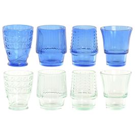 DKD Home Decor Hangzhou design 26a Vaso Mediterraneo Azul Turquesa Cristal Relieve con Pez Set de 4 8 x 27 x 8 cm Apto para lavavajillas