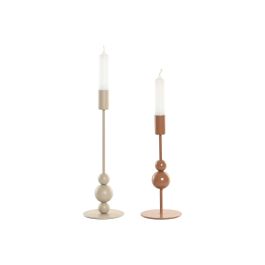 DKD Home Decor Candelabro Urban Metálico Crema Terracota | Pack de 2 Unidades | Ideal para Decoración del Hogar | 26.5 cm Alto
