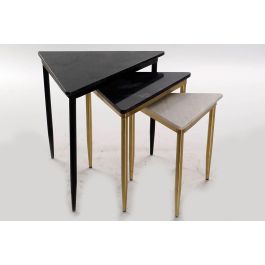 DKD Home Decor Mesita Auxiliar Moderno Blanco Negro Set de 3 46.5 x 53 x 68 cm