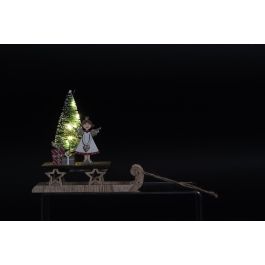 DKD Home Decor Decoración Navideña Luminosa LED Trineo Alpino Rojo Natural Verde 7x18x18 cm (6 Unidades) para 2 Pilas CR2032