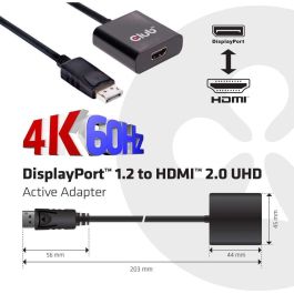 Club3D Adaptador Activo DisplayPort 1.2 a HDMI 2.0 4K60Hz UHD Negro - Conversor de Vídeo Activo