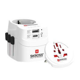 Skross 1302472 Set 2 Multi Adaptadores de Viaje Universal Suiza UK/US/AU/China con USB-C y USB-A para Aparatos con/sin Toma Tierra