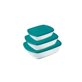 Pyrex AAAAN75162 - Juego 3 Platos con Tapa Cook & Store - Vidrio Rectangular - 0,4 L, 1,1 L, 2,5 L