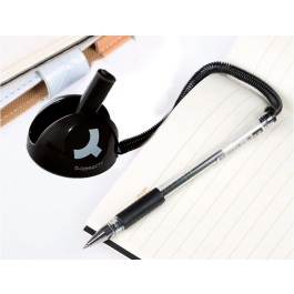Q-connect Boligrafo Extensible con Cadena, Soporte Adhesivo y Tinta Azul, Punta 1 mm