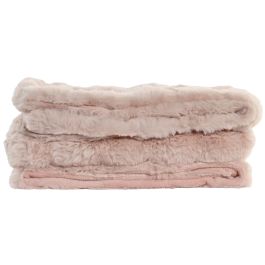 DKD Home Decor Rabit fur april 25 a Manta de Poliéster Rosa Palo 170 x 130 cm 830 gsm para Sofá (2 Unidades)