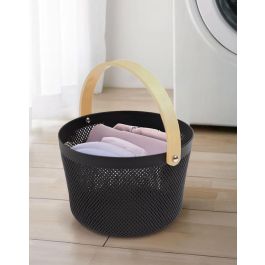 Inde Cesta Organizadora Redonda Plástico con Asa de Madera Confortime 26.7 x 26.6 x 17.7 cm