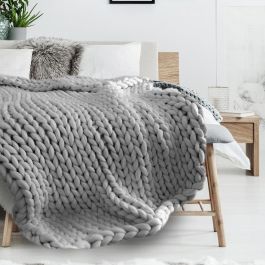 Home Deco Factory Manta De Punto Grueso Gris 150x120 cm