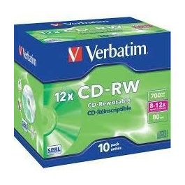 Verbatim CD-RW regrabable 700MB 12x 80 min Pack 10 unidades para datos y música Precio: 12.68999963. SKU: S8419618