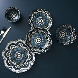 Home Deco Factory Mirage Plato Llano Mandala Azul Diámetro 26 cm