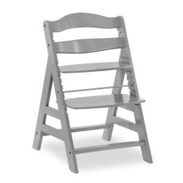 HAUCK Alpha + Silla alta de madera escalable para bebé - Asiento y reposapiés ajustables, arnés 5 puntos, gris