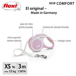 Flexi Correa Retráctil New Comfort XS Cinta 3 Metros Rosa Bicolor para Perros Pequeños con Freno de Control Superior