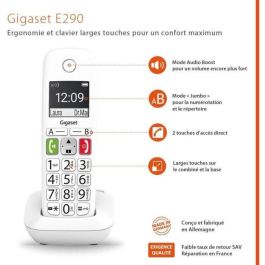 Gigaset E290 Duo Teléfono Fijo Inalámbrico con Teclas Grandes, Pantalla Grande Retroiluminada, Modo Audio Boost y Modo Jumbo Blanco