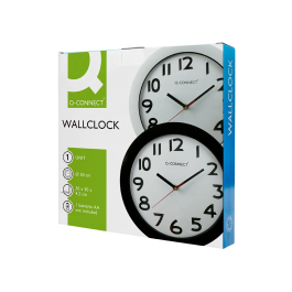 Q-connect Reloj de Pared Redondo 30 cm Marco Negro con Números Grandes Fácil Lectura Plástico Oficina