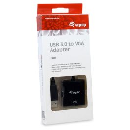Equip Adaptador USB 3.0 a VGA, Conector Macho USB a Hembra VGA, Resolución 1920x1080/60Hz, Compatible Windows y Mac