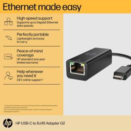 HP G2 Adaptador USB-C a RJ45 Ethernet para Conexión por Cable Rápida Plug & Play