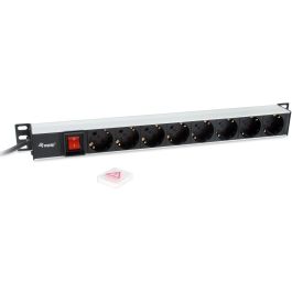 EQUIP Regleta de Enchufes 333308 1U 8 Tomas AC Tipo F con Cable de 3m y Interruptor Aluminio Negro Plata
