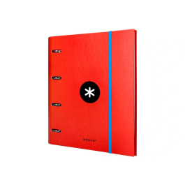 Antartik Carpeta con recambio A4 cuadro 5mm con solapa y 4 anillas 40mm, color rojo
