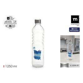 La Mediterran Botella Decorada Vidrio y Acero Inoxidable 1250 ml 8 x 8 x 33.2 cm