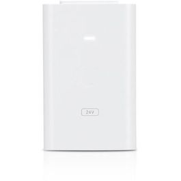 Ubiquiti POE-24-24W-G-WH Inyector Adaptador Alimentador PoE 24V 1A Blanco con conector RJ45, incluye cable de corriente y soporte para pared