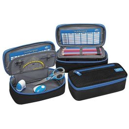 WEDO 242 43010 Estuche suave Schlamperbox para lápices, poliéster, negro y azul claro, con cremallera, infantil