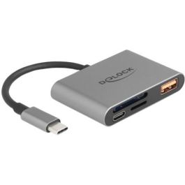 DeLOCK Lector de Tarjetas USB-C para SD y Micro SD + USB 10 Gbps Tipo-A y USB Type-C PD 2.0 85 W
